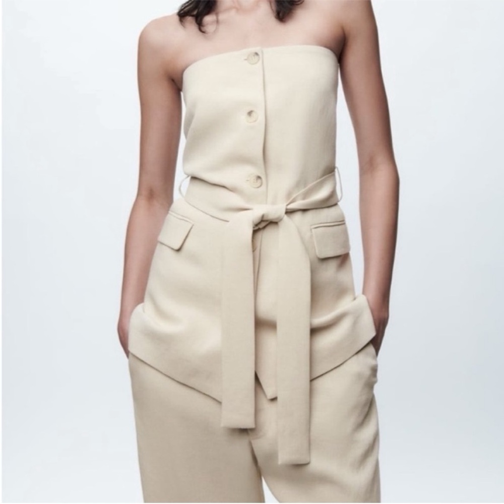 New Zara Strapless Linen Blend Belted Fashion Tube Top